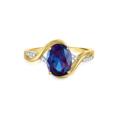 Lab-Created Alexandrite and Diamond Accent Twist Shank Ring in 10K Yellow Gold