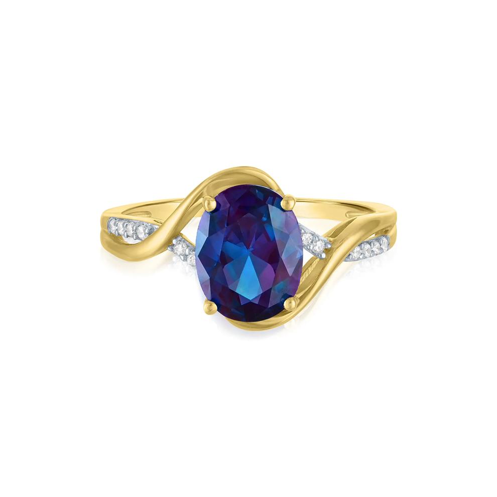Lab-Created Alexandrite and Diamond Accent Twist Shank Ring in 10K Yellow Gold – Image 1 of 3