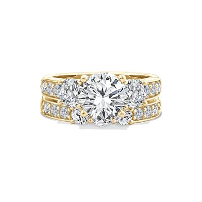 Lab Grown Diamond Round Center Three-Stone Engagement Set in 10K Yellow Gold (4 ct. tw.)