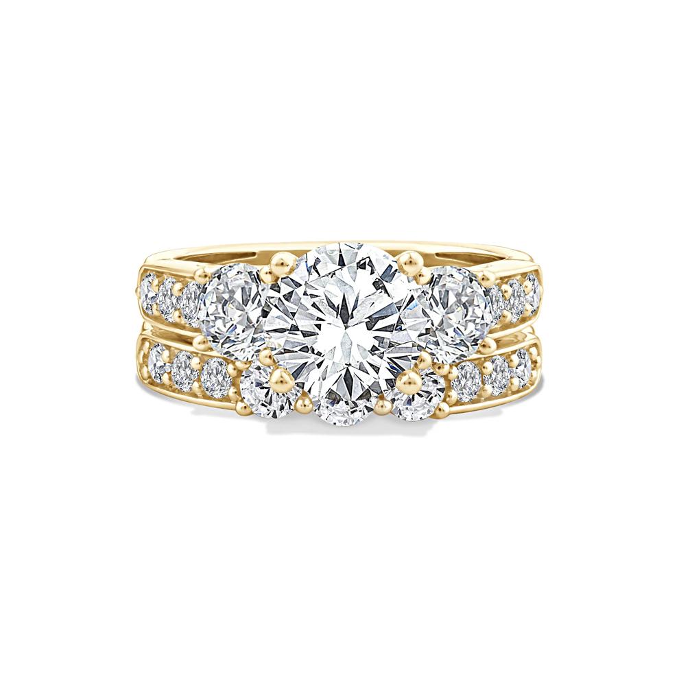 Lab Grown Diamond Round Center Three-Stone Engagement Set in 10K Yellow Gold (4 ct. tw.) – Image 1 of 6