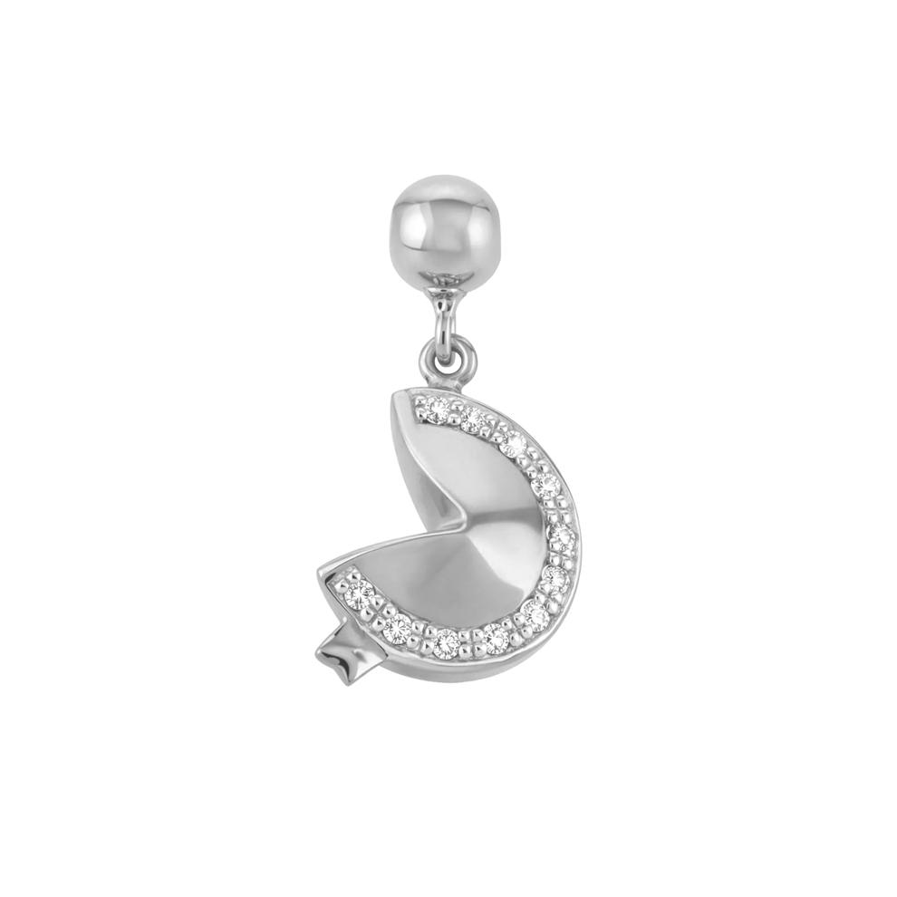 Diamond Accent Fortune Cookie Bead Charm in Sterling Silver – Image 1 of 2