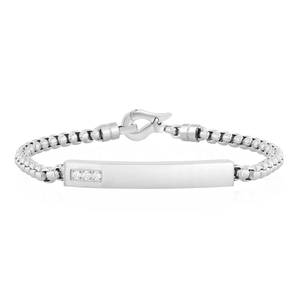 Men's Diamond ID Bracelet in Stainless Steel, 8.5" (1/10 ct. tw.) – Image 1 of 3