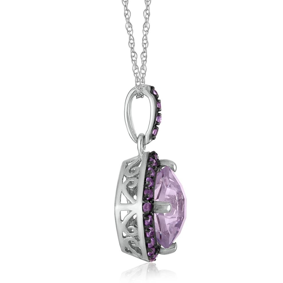 Amethyst and Diamond Accent  Halo Pendant in 10K White Gold – Image 2 of 3