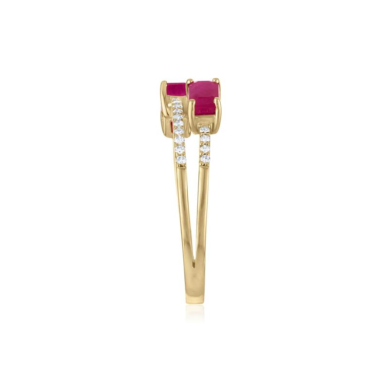 Diamond and Ruby Double Row Band in 14K Yellow Gold &#40;1/7 ct. tw.&#41; – Image 3 of 3
