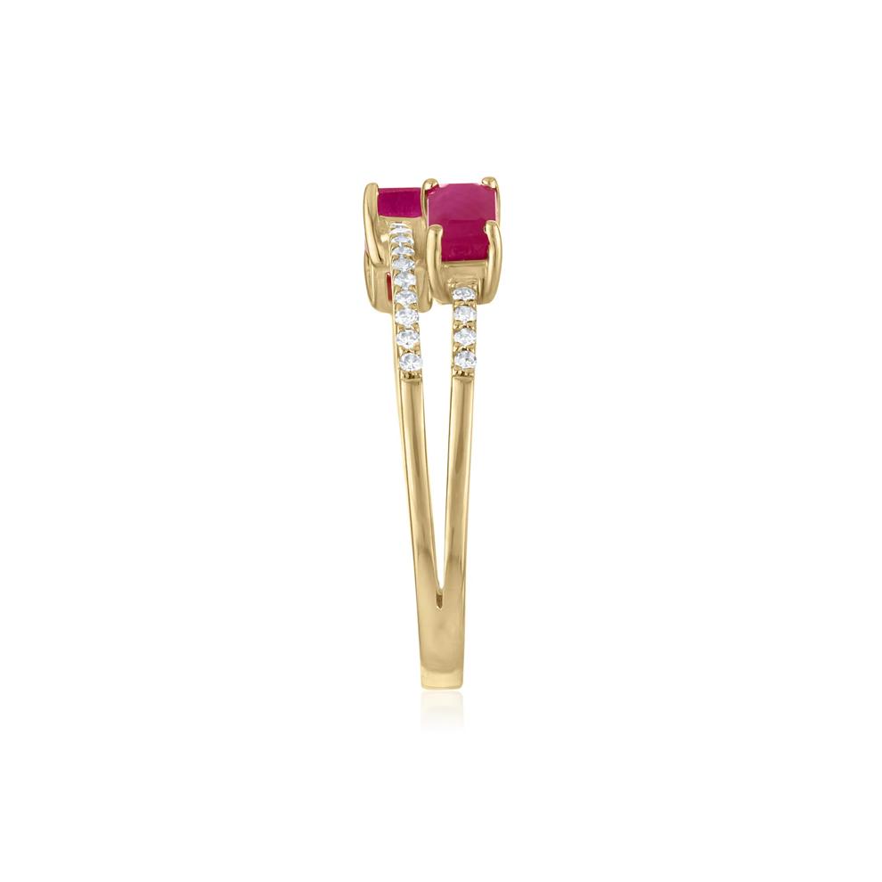 Diamond and Ruby Double Row Band in 14K Yellow Gold (1/7 ct. tw.) – Image 3 of 3