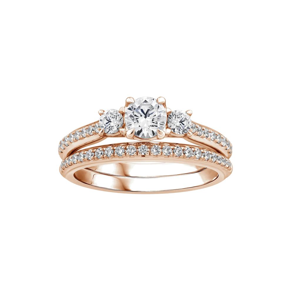 Lab Grown Diamond Three-Stone Engagement Set in 10K Rose Gold (1 ct. tw.) – Image 1 of 3