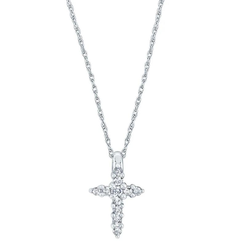 1/10 ct. tw. Diamond Cross Pendant in 10K White Gold – Image 1 of 3