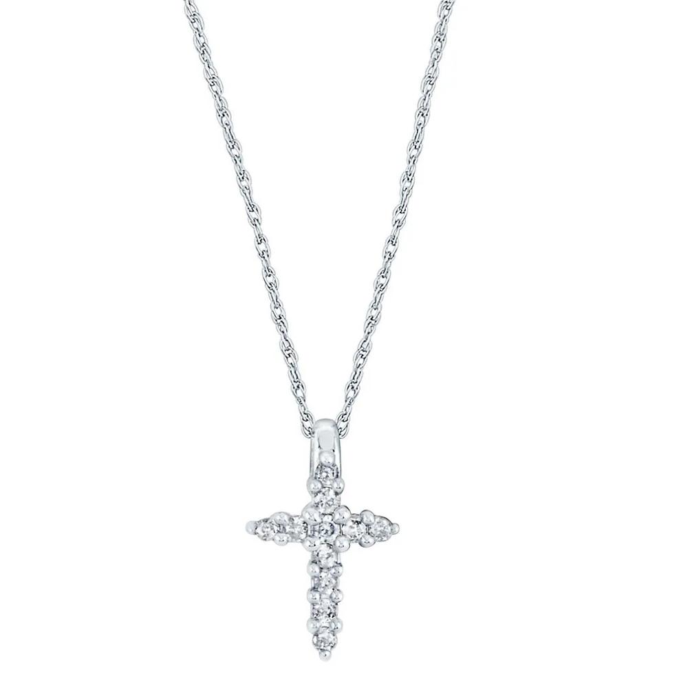 1/10 ct. tw. Diamond Cross Pendant in 10K White Gold – Image 1 of 3