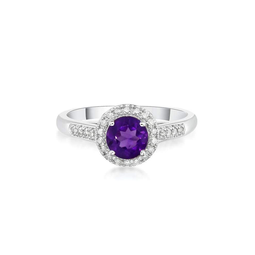 Amethyst &amp; 1/8 ct. tw. Diamond Ring in Sterling Silver – Image 1 of 3