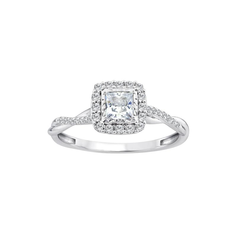 Lab Grown Diamond Princess-Cut Halo Promise Ring in 10K White Gold &#40;1/2 ct. tw.&#41; – Image 1 of 3