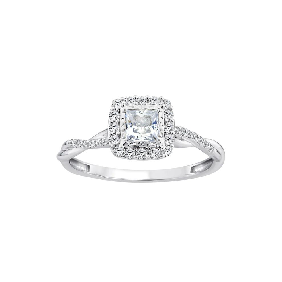 Lab Grown Diamond Princess-Cut Halo Promise Ring in 10K White Gold (1/2 ct. tw.) – Image 1 of 3
