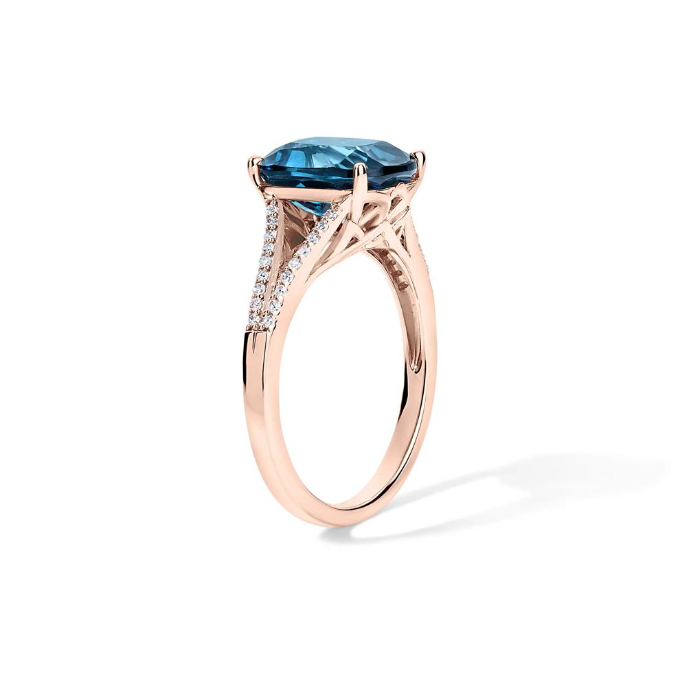 London Blue Topaz &amp; Diamond Ring in 10K Rose Gold (1/8 ct. tw.) – Image 3 of 4