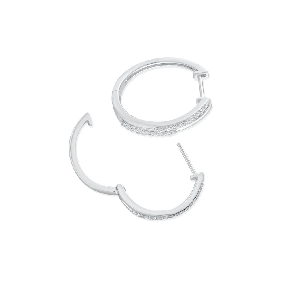 Diamond Double Row Hoop Earrings in Sterling Silver (1/4 ct. tw.) – Image 2 of 2