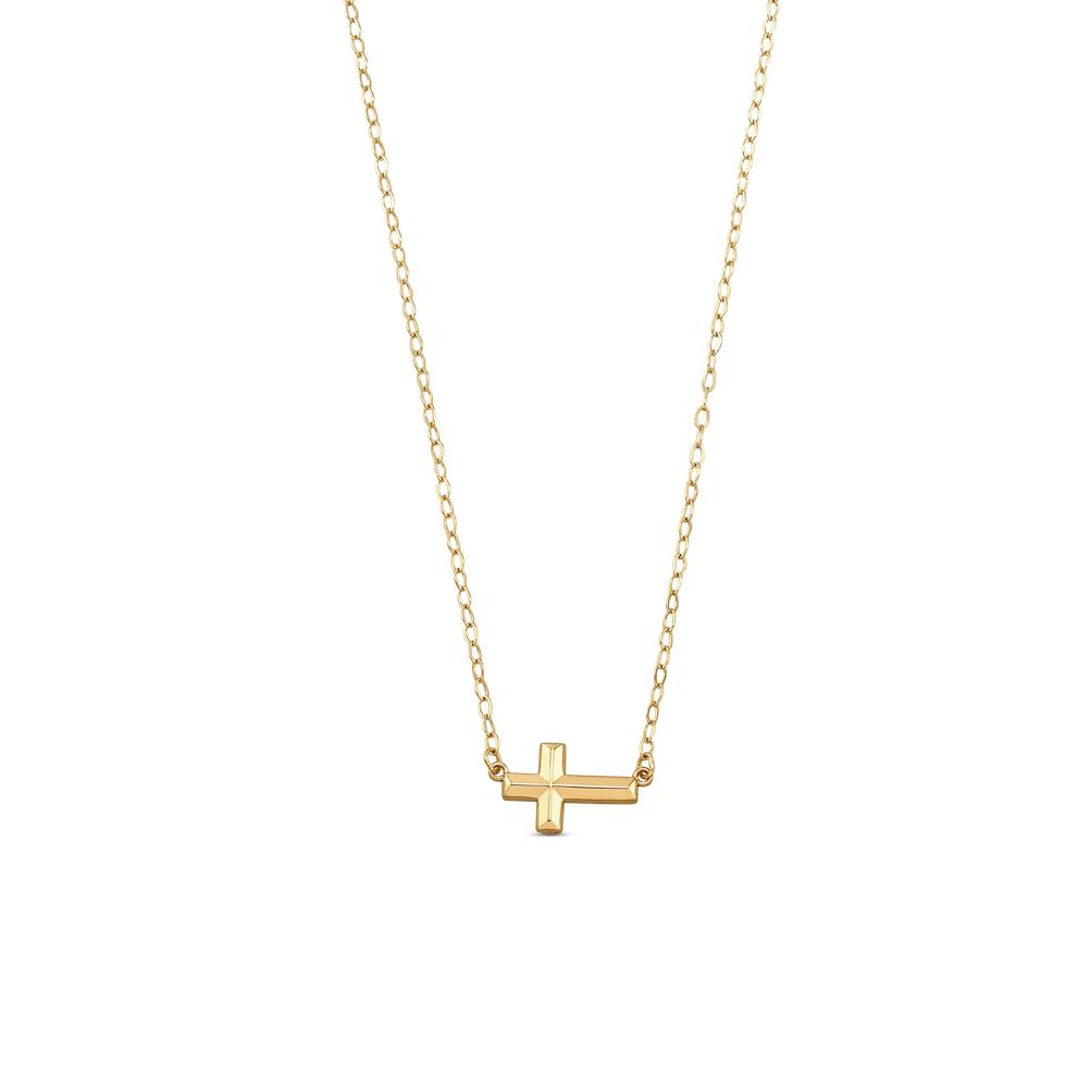 Sideways Cross Pendant in 10K Yellow Gold – Image 1 of 4