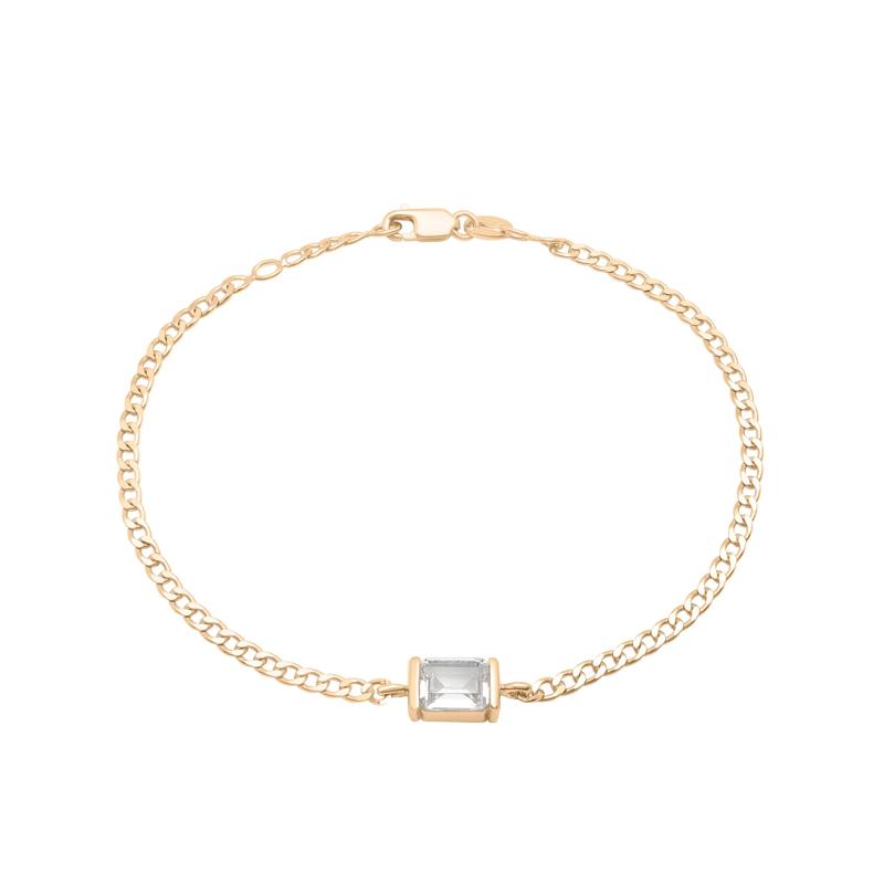 Lab-Created White Sapphire Cuban Link Bracelet in Vermeil – Image 1 of 2