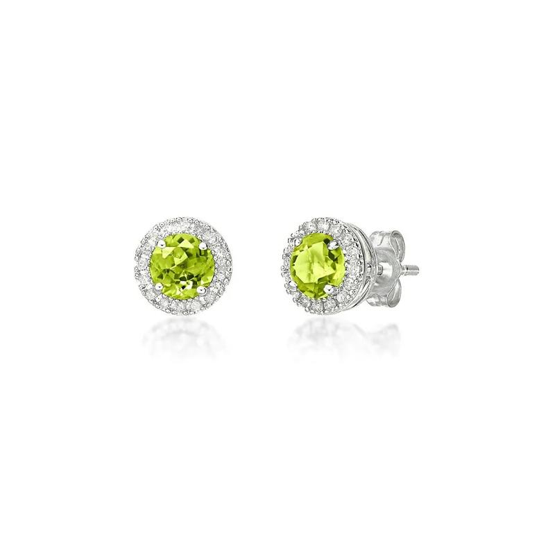 Peridot &amp; Diamond Halo Stud Earrings in Sterling Silver &#40;1/7 ct. tw.&#41; – Image 1 of 1