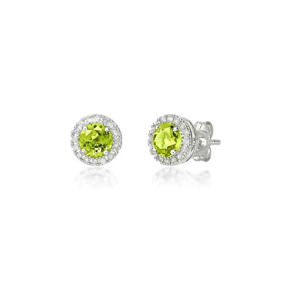 Peridot &amp; Diamond Halo Stud Earrings in Sterling Silver (1/7 ct. tw.) – Image 1 of 1