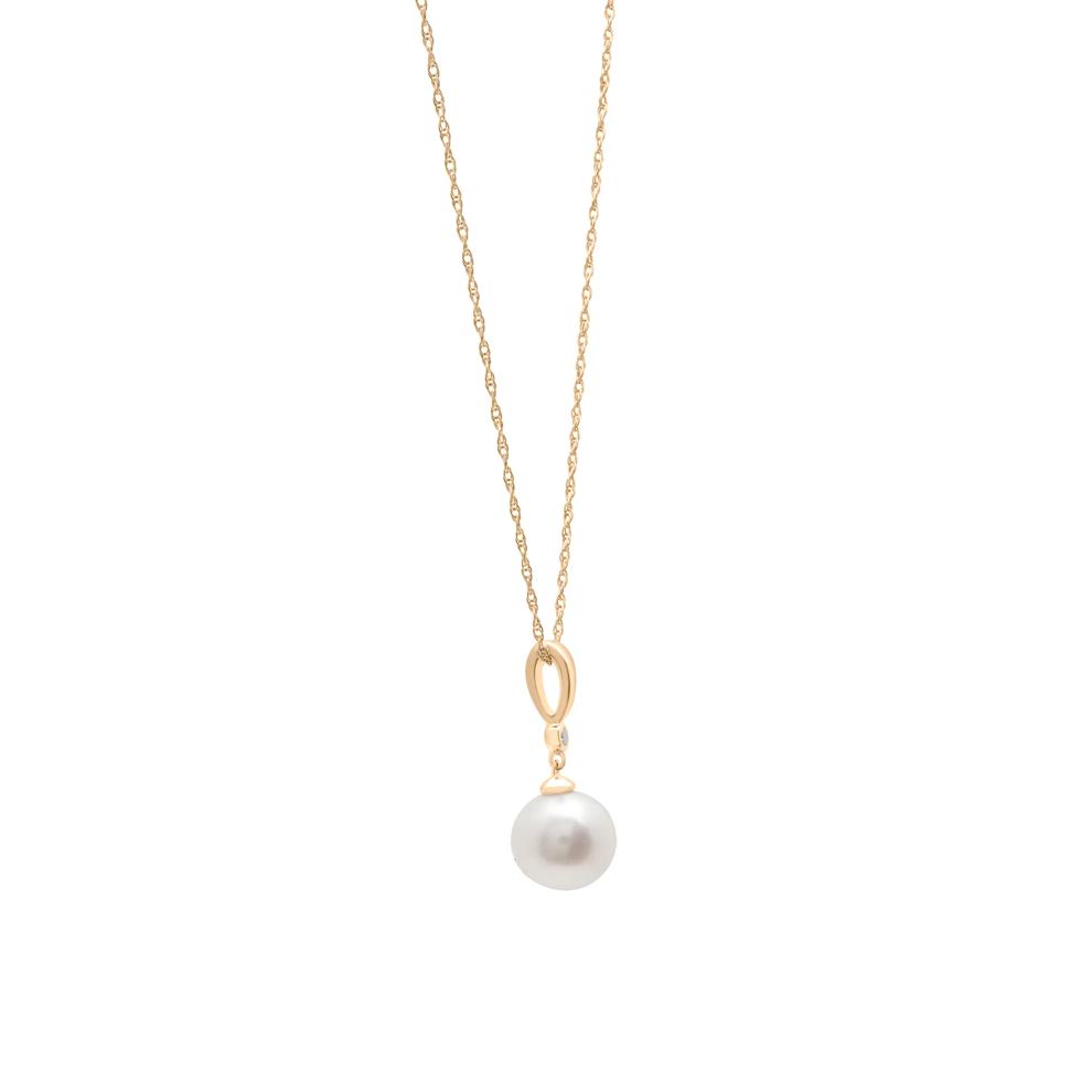 Freshwater Cultured Pearl and Diamond Accent Pendant in 10K Yellow Gold – Image 3 of 4