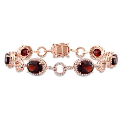 Oval Garnet & Diamond Link Bracelet in 14K Rose Gold (1 1/2 ct. tw.)
