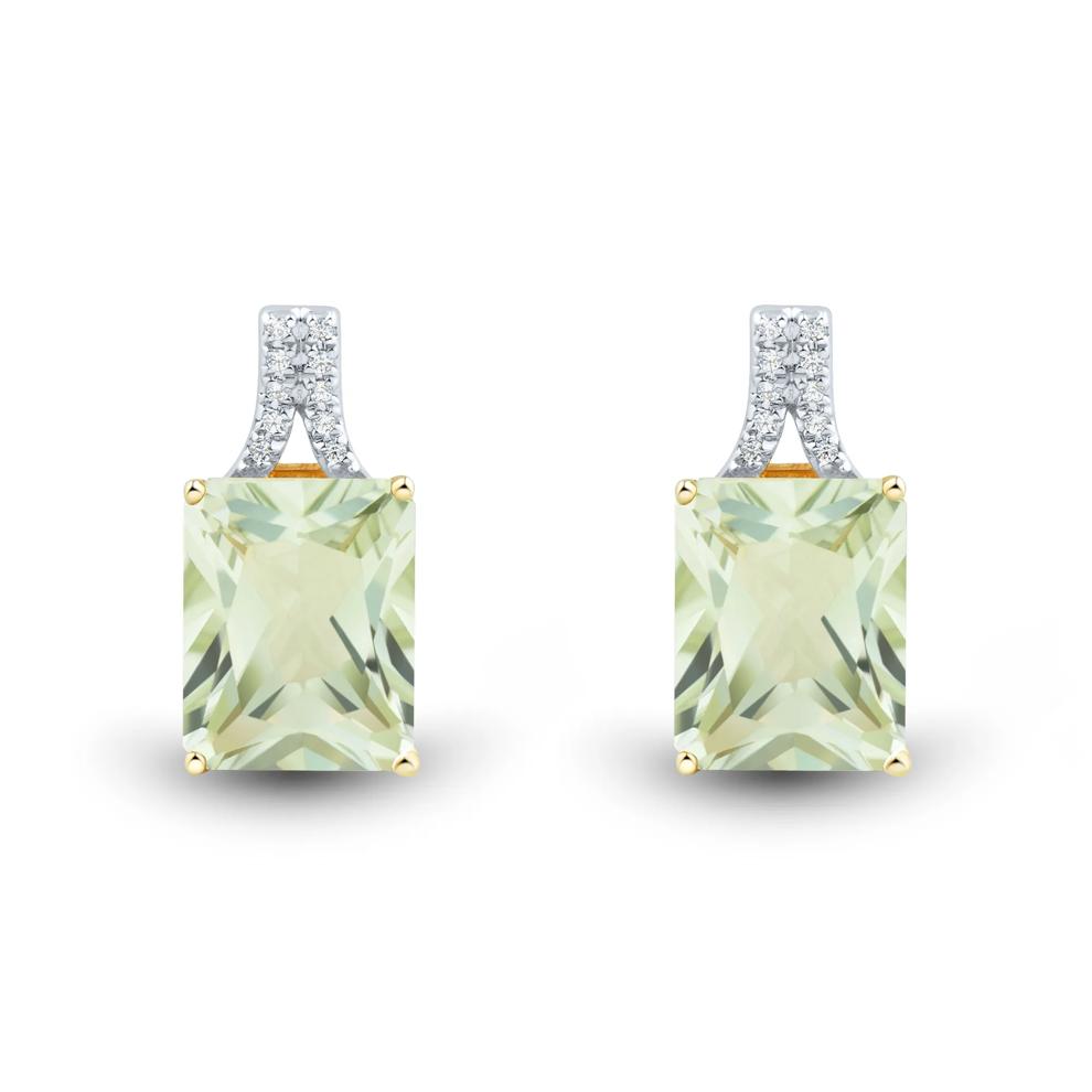 Green Quartz and Diamond Accent Stud Earrings in 10K Yellow Gold – Image 2 of 2