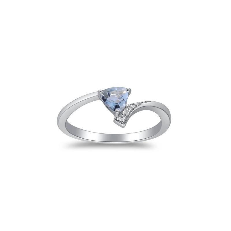 Aquamarine and Diamond Accent Bypass Ring in Sterling Silver – Image 1 of 5