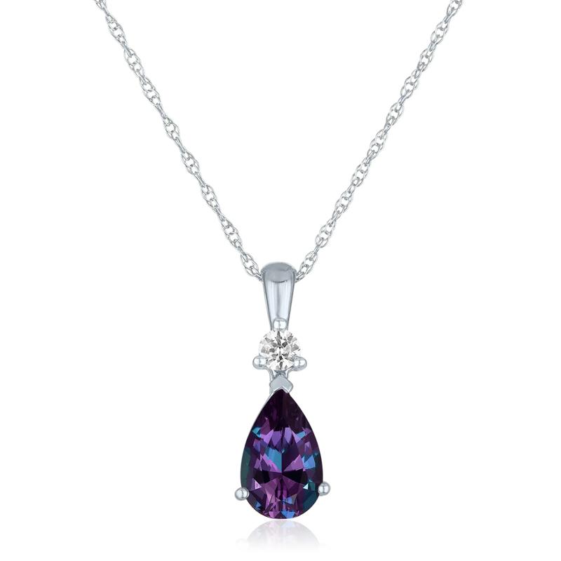 Lab-Created Alexandrite and Lab-Created White Sapphire Pendant in 10K White Gold – Image 1 of 3