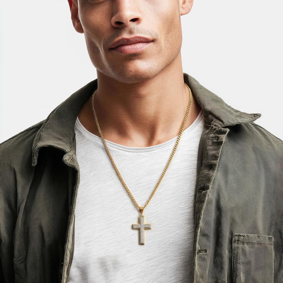 Men's Cross Pendant with Diamond Accents in Yellow Ion-Plated Stainless Steel – Image 4 of 4
