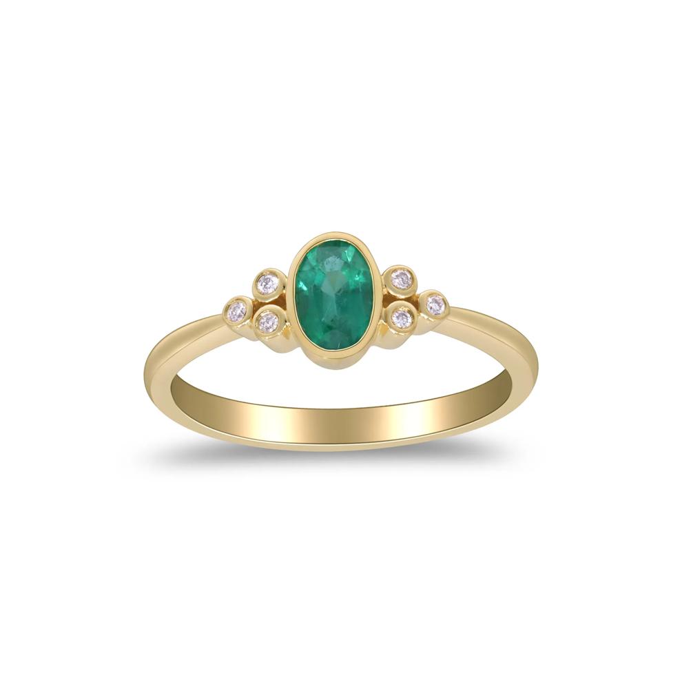 Emerald Oval &amp; Diamond Accent Bezel Cluster Ring in 10K Yellow Gold – Image 1 of 5