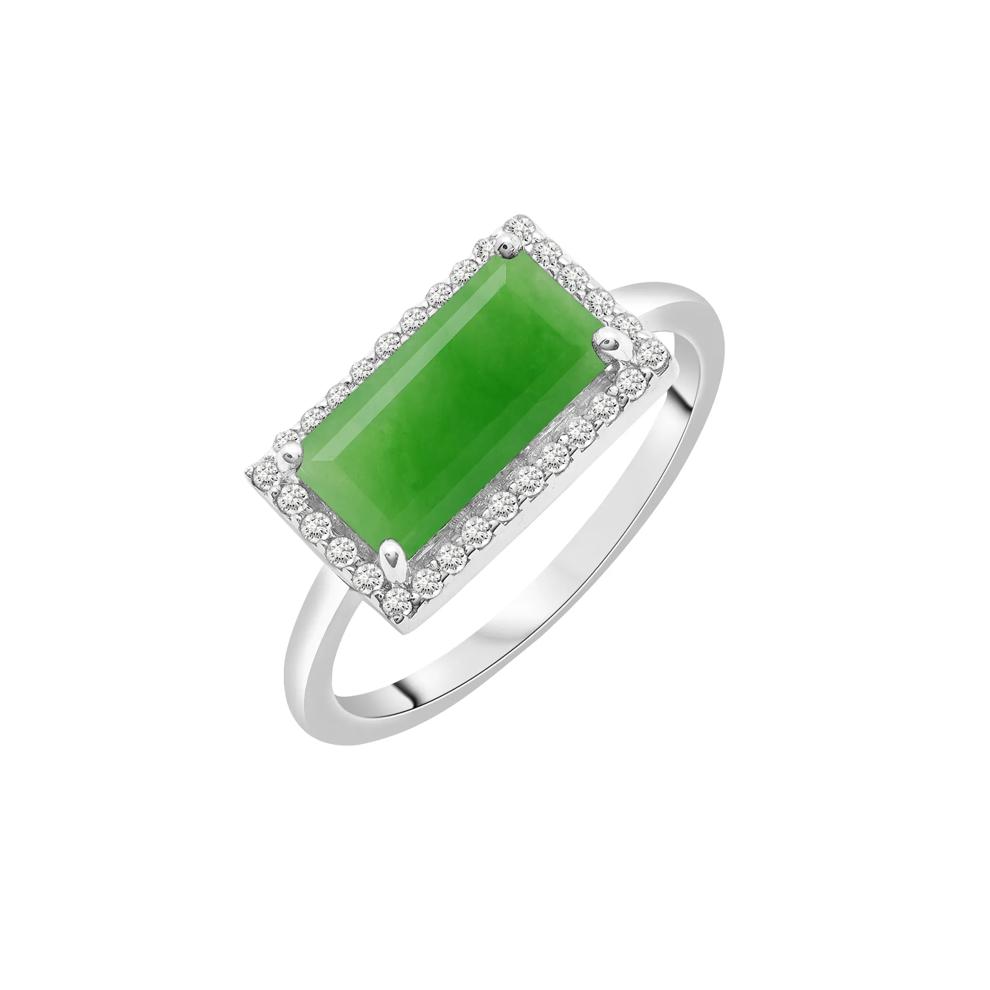 Jade and Lab-Created White Sapphire Cocktail Ring in Sterling Silver – Image 5 of 5