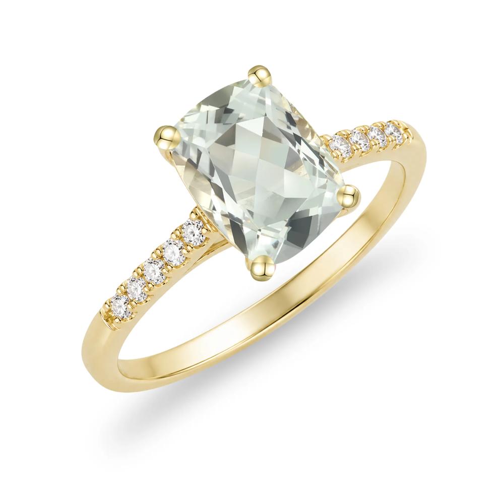 Cushion-Cut Green Amethyst &amp; Diamond Ring in 10K Yellow Gold (1/10 ct. tw.) – Image 4 of 4