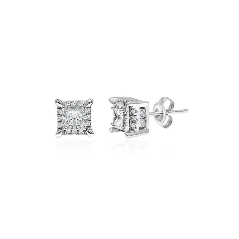 Princess-Cut Diamond Halo Stud Earrings in 10K White Gold &#40;1 ct. tw.&#41; – Image 1 of 1