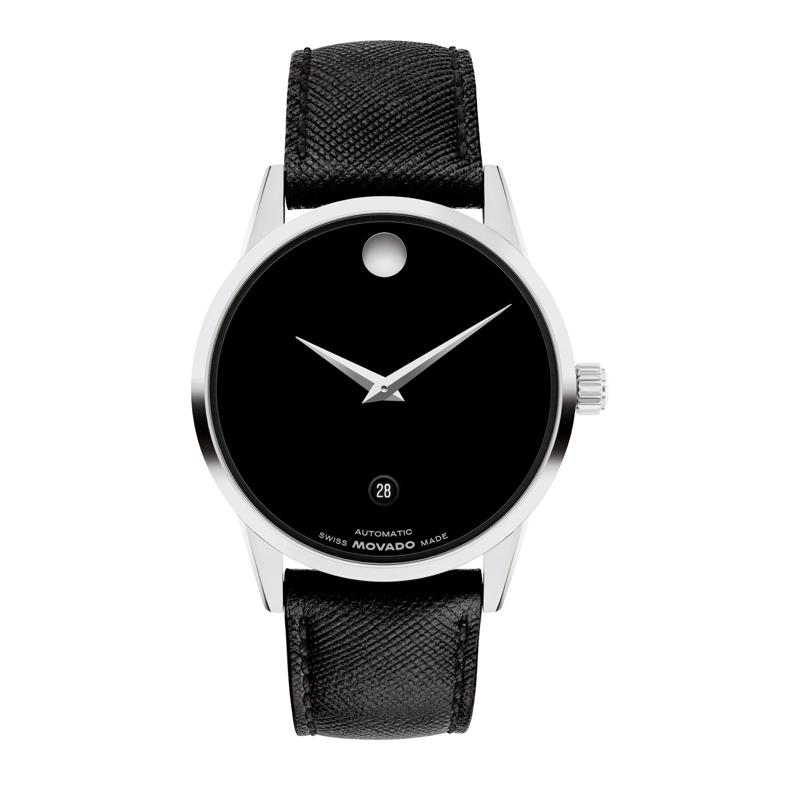 Men&rsquo;s Museum Watch in Stainless Steel and Black Leather. – Image 1 of 3