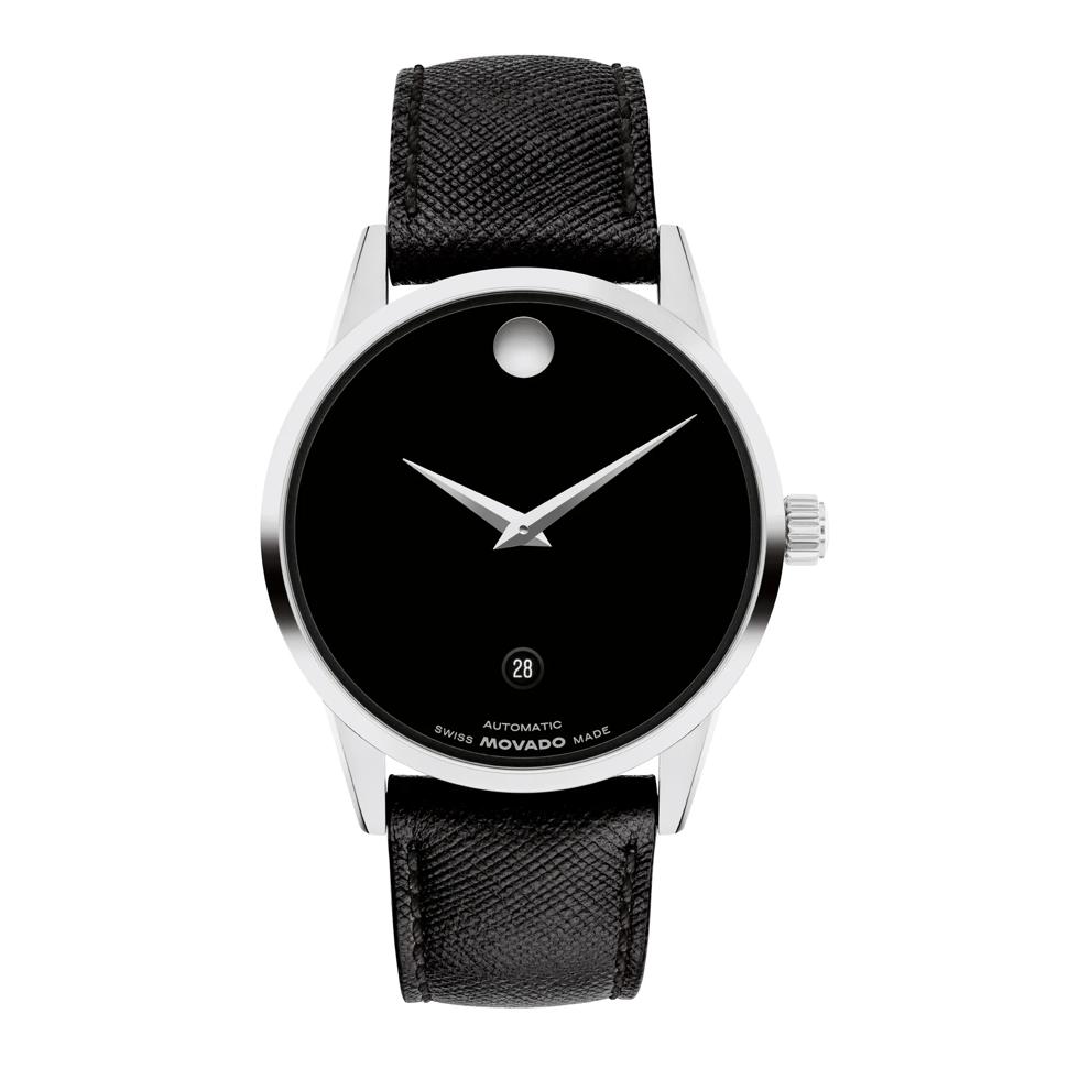 Men&rsquo;s Museum Watch in Stainless Steel and Black Leather. – Image 1 of 3