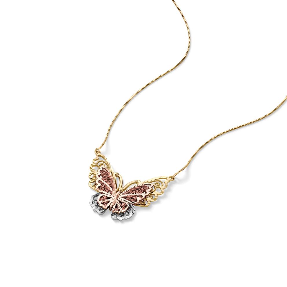 Tricolor Butterfly Necklace in 14K Gold – Image 4 of 4