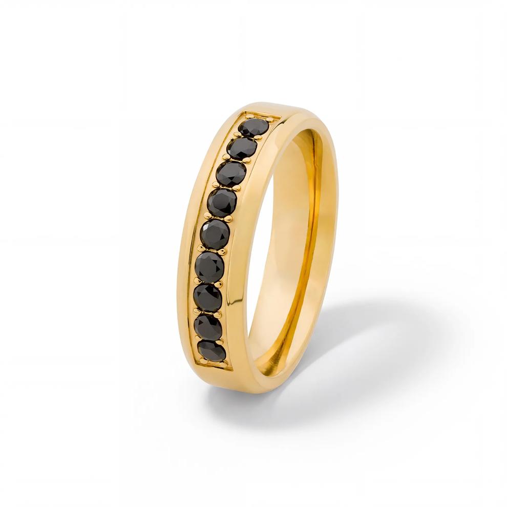 Black Diamond Beveled Band in 10K Yellow Gold, 6mm (3/8 ct. tw.) – Image 3 of 4