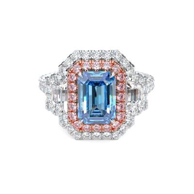 Lab Grown Diamond Blue, Pink and White Halo Engagement Ring in Platinum & 18K Rose Gold (3 5/8 ct. tw.)