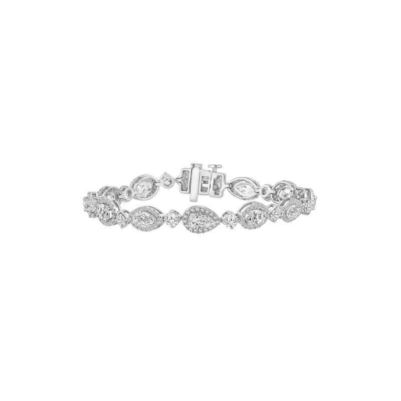 Lab Grown Diamond Pear-Shaped &amp; Round Halo Bracelet in 14K White Gold &#40;10 1/2 ct. tw.&#41; – Image 1 of 2