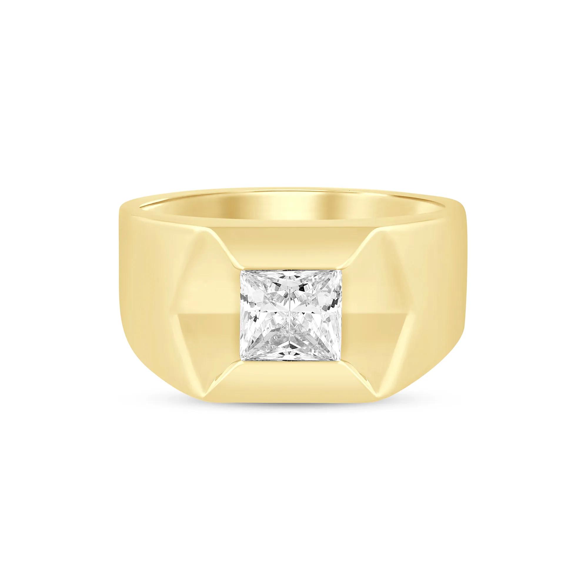 Men's 10k Yellow Gold Solid Band 'DAD' Ring With Diamonds - Size 13