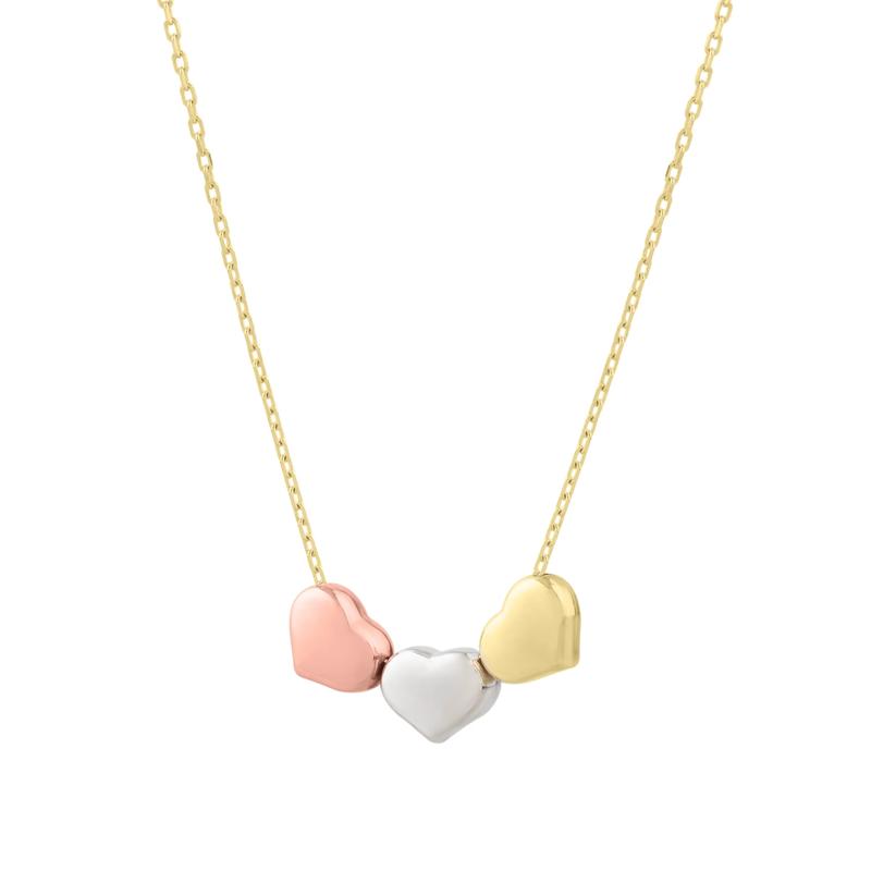 Tri-Color Heart Pendant in 14K Yellow, White and Rose Gold – Image 1 of 4