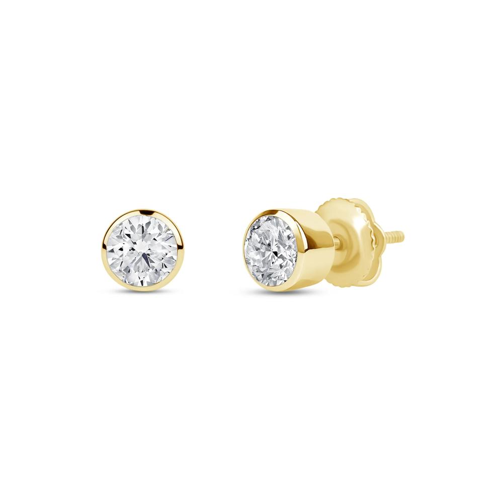 Lab Grown Diamond Round Bezel-Set Solitaire Stud Earrings in 14K Yellow Gold (1/2 ct. tw.) – Image 1 of 3