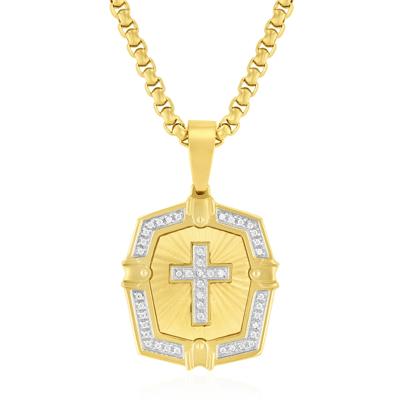 Diamond Cross Pendant Necklace in Yellow Ion-Plated Stainless Steel (1/5 ct. tw.)