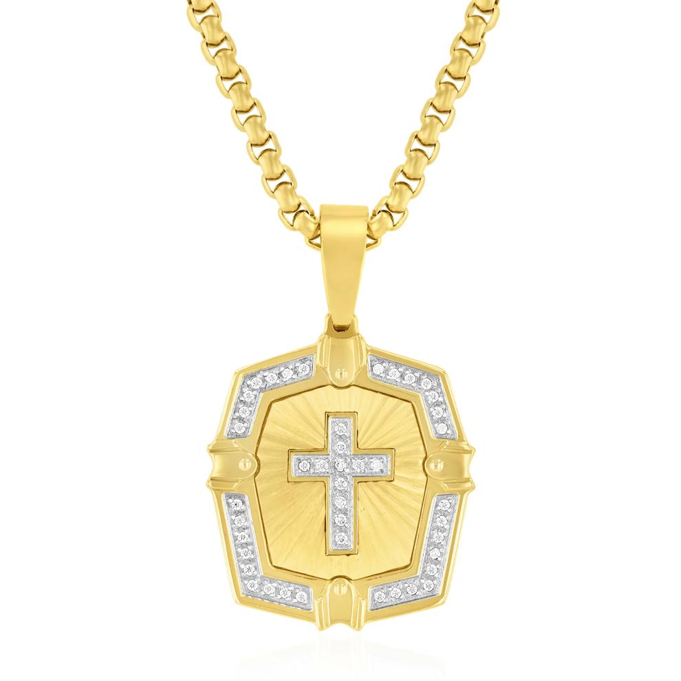 Diamond Cross Pendant Necklace in Yellow Ion-Plated Stainless Steel (1/5 ct. tw.) – Image 1 of 3