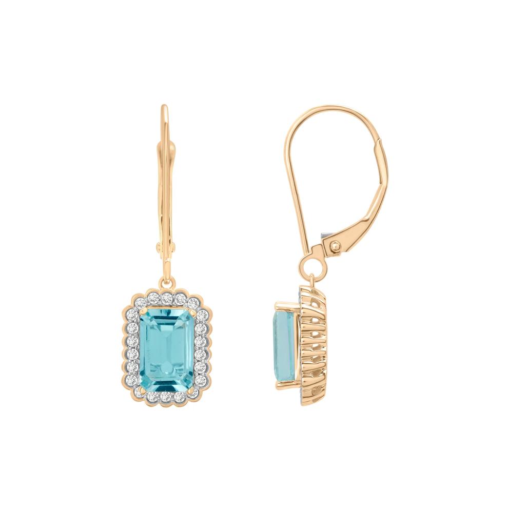 Aquamarine and Diamond Scalloped Halo Earrings in 10K Yellow Gold (1/4 ct. tw.) – Image 1 of 1
