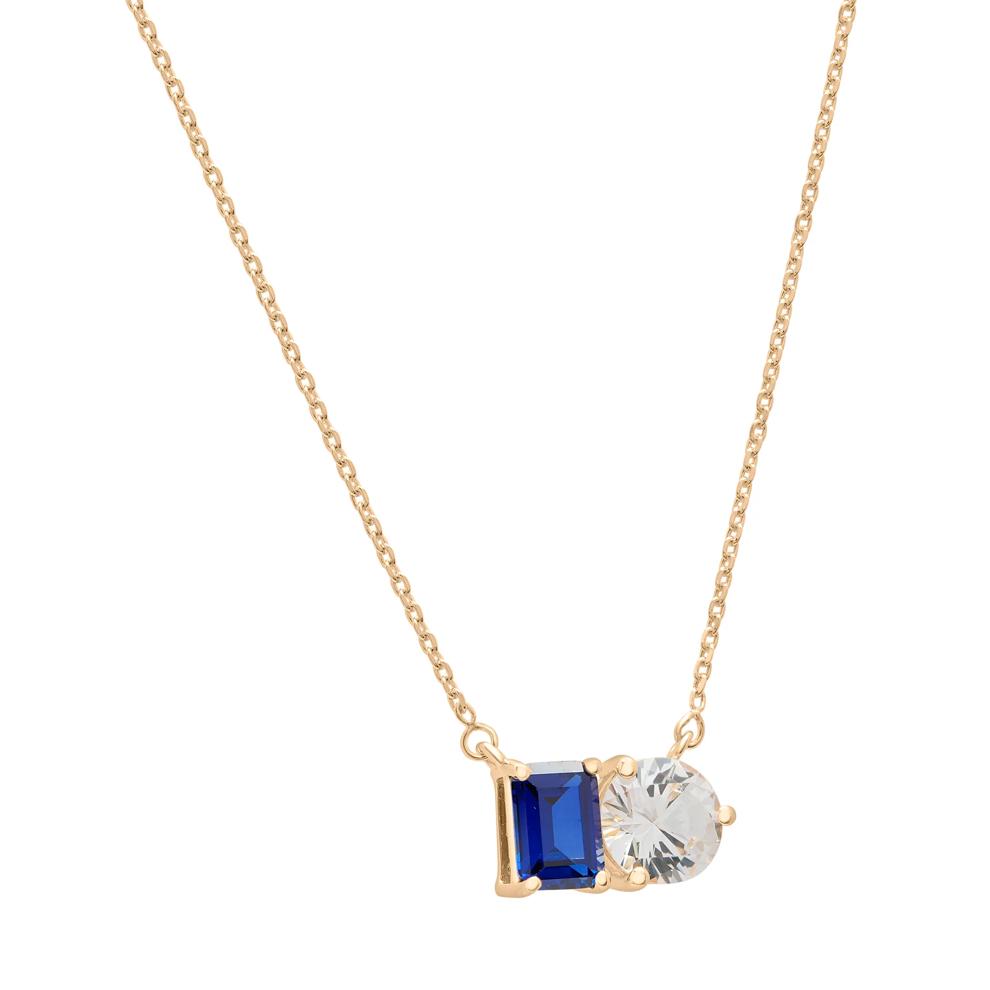 Lab-Created Blue Sapphire and Lab-Created White Sapphire Toi et Moi Two-Stone Necklace in Vermeil – Image 2 of 5