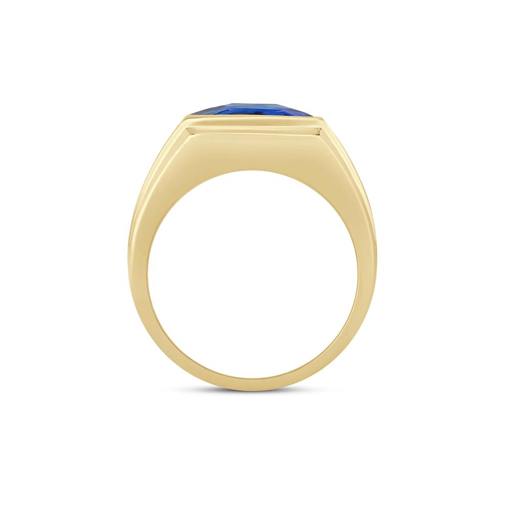 Lab Created Blue Sapphire and Diamond Ring in 10K Yellow Gold (1/7 ct. tw.) – Image 2 of 3