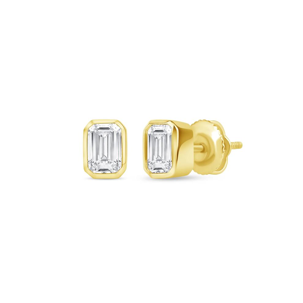 Lab Grown Diamond Emerald-Cut Bezel-Set Solitaire Stud Earrings in 14K Yellow Gold (1/2 ct. tw.) – Image 1 of 3