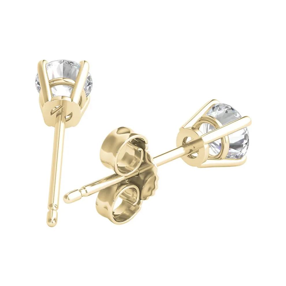 Diamond Round Solitaire Stud Earrings in 14K Yellow Gold (1/2 ct. tw.) – Image 3 of 4