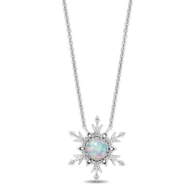 Elsa Snowflake Pendant with Lab-Created Opal and Diamonds in Sterling Silver (1/10 ct. tw.)