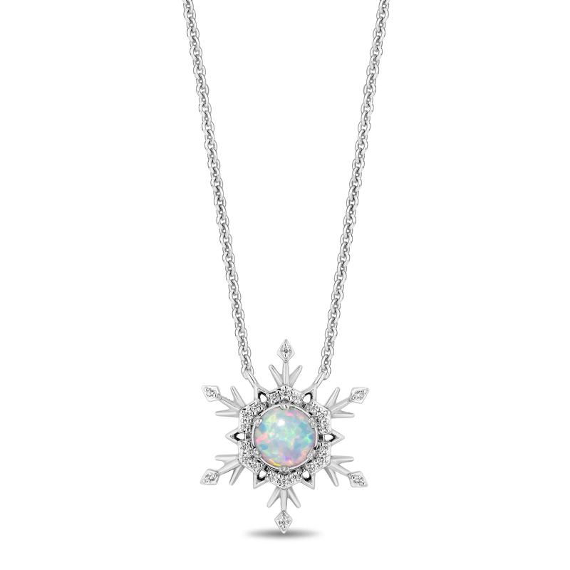 Elsa Snowflake Pendant with Lab-Created Opal and Diamonds in Sterling Silver &#40;1/10 ct. tw.&#41; – Image 1 of 2