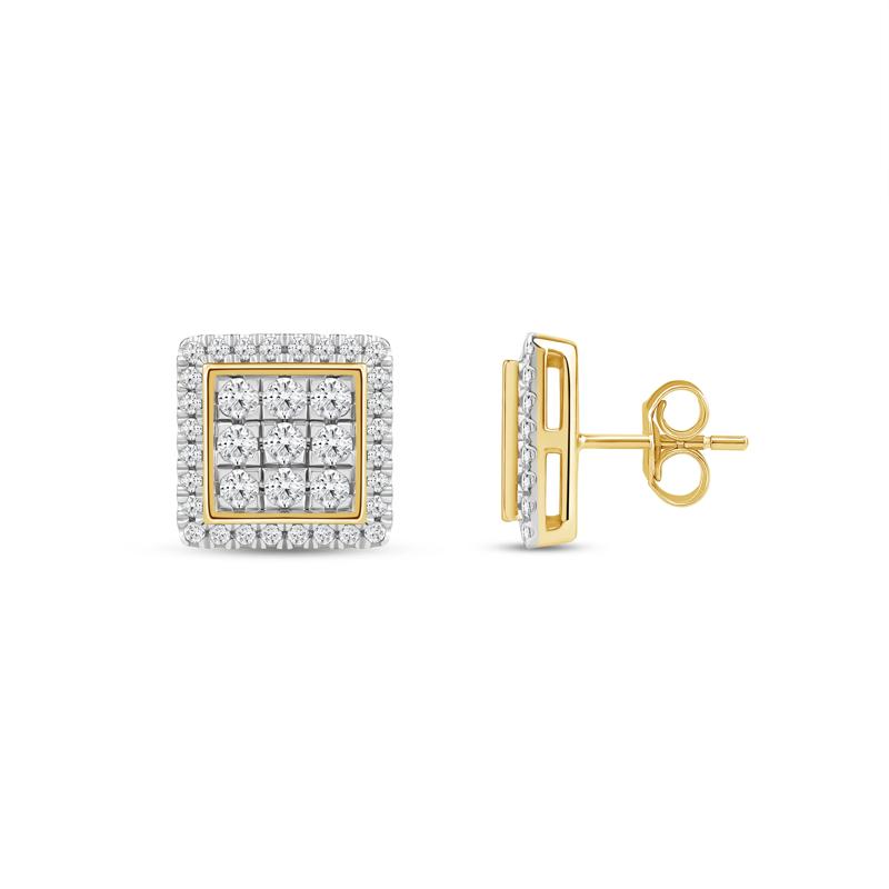 Men&#39;s Lab Grown Diamond Square Stud Earrings in 10K Yellow Gold &#40;1 ct. tw.&#41; – Image 3 of 3